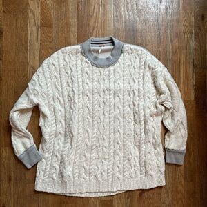 Free People Olympic Tunic Sweater Cream and Gray Crewneck Cable Knit Sweater